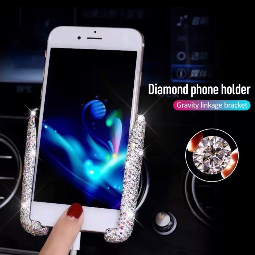 Universe crystal silver car phone holder
